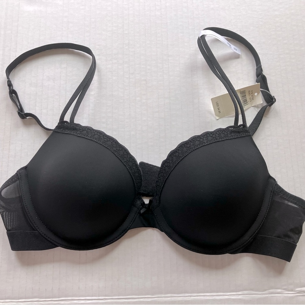 NWT Aerie 36A black lightly lined Demi bra, lace accents, mesh back strap